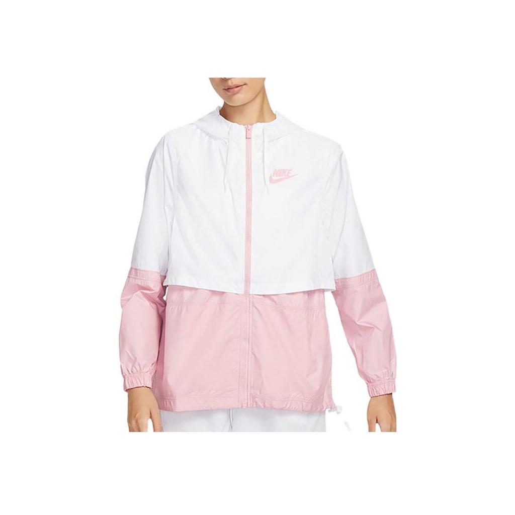 Nike Color Block Design Logo Print Drawstring Hooded Jacket Women Jacket Pink White DQ3353-101