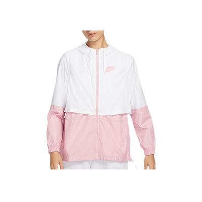 Color Block Design Logo Print Drawstring Hooded Jacket Women Jacket Pink White DQ3353-101