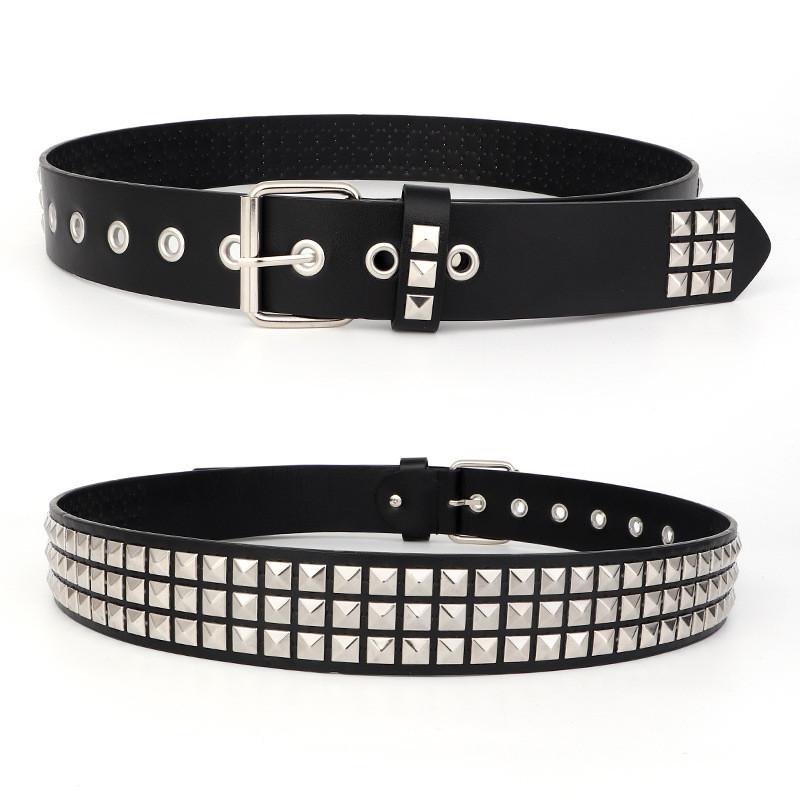 Womens Rock Punk Leather Belt With Rivet Eyelet Design For Streetwear Styles