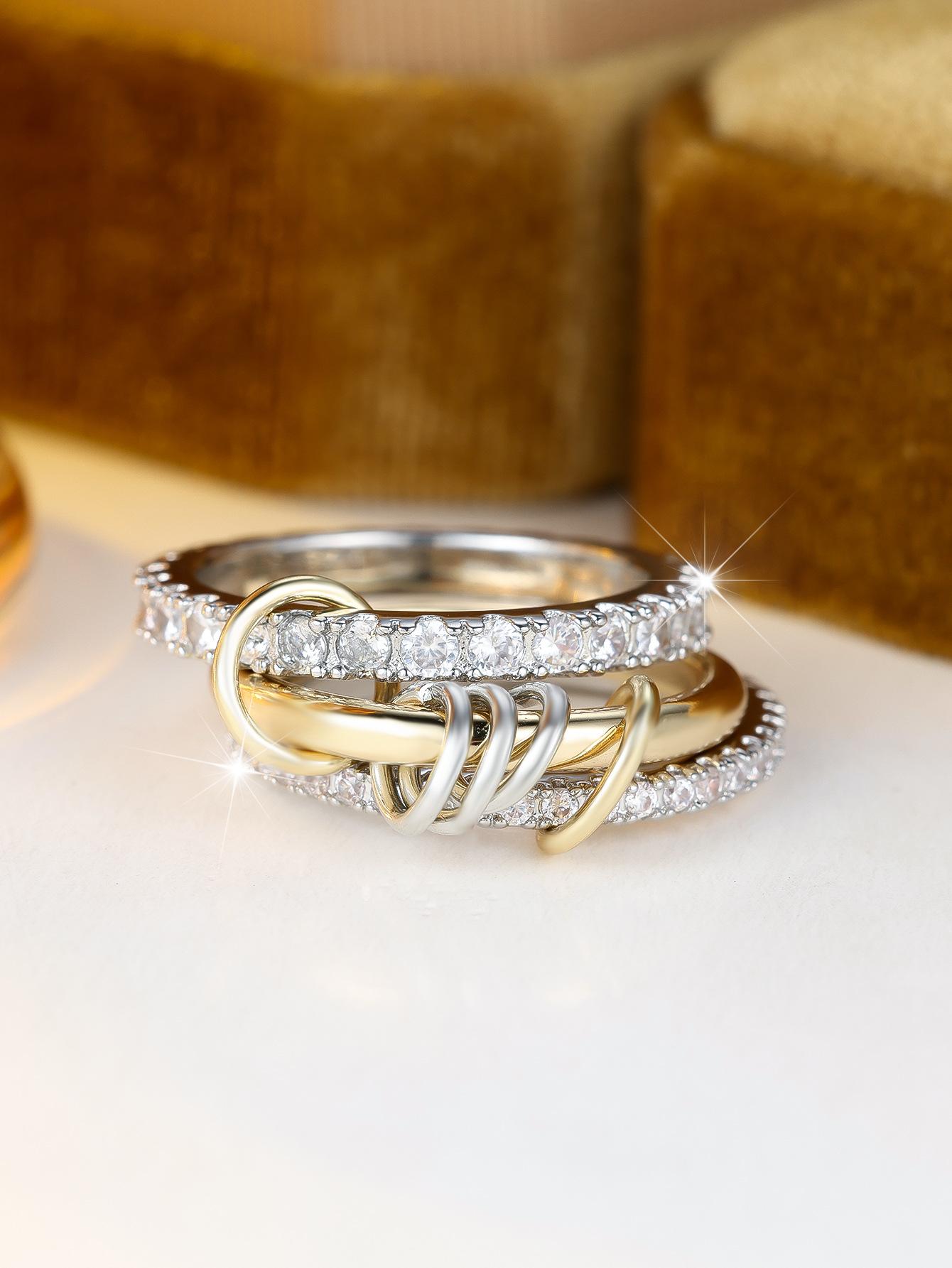 

Hot-selling round white diamond four-piece ring women s personality micro-set zircon ring No. 10