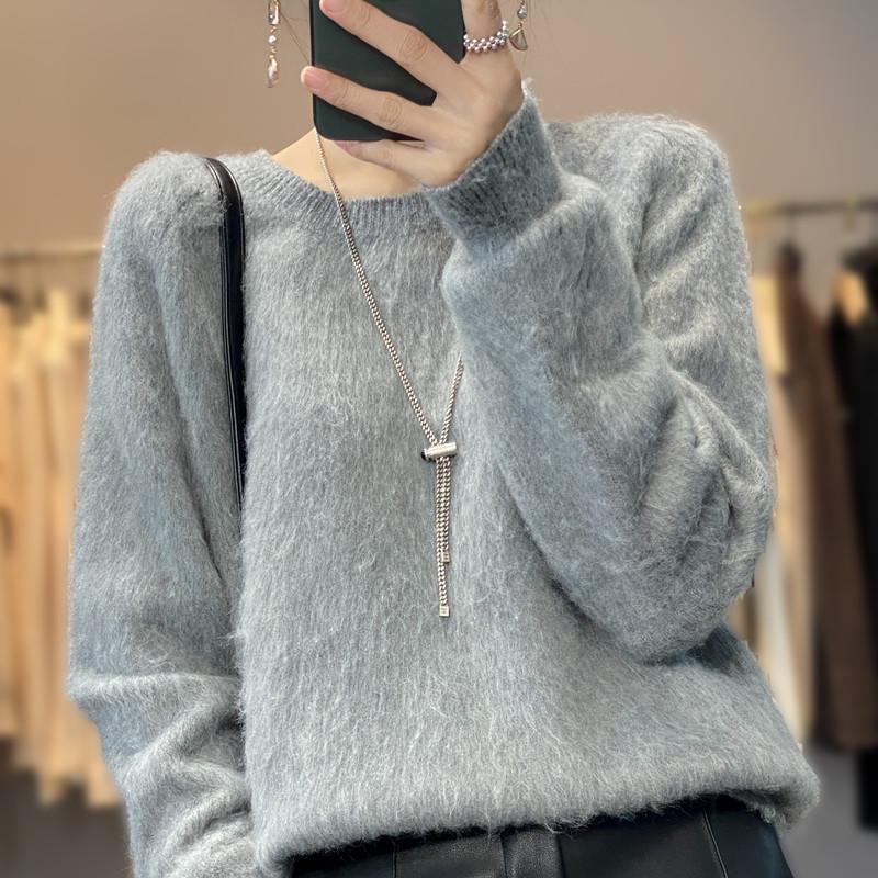 Korean Style Oversized Plush Round Neck Sweater - Women's Autumn Winter Knitwear