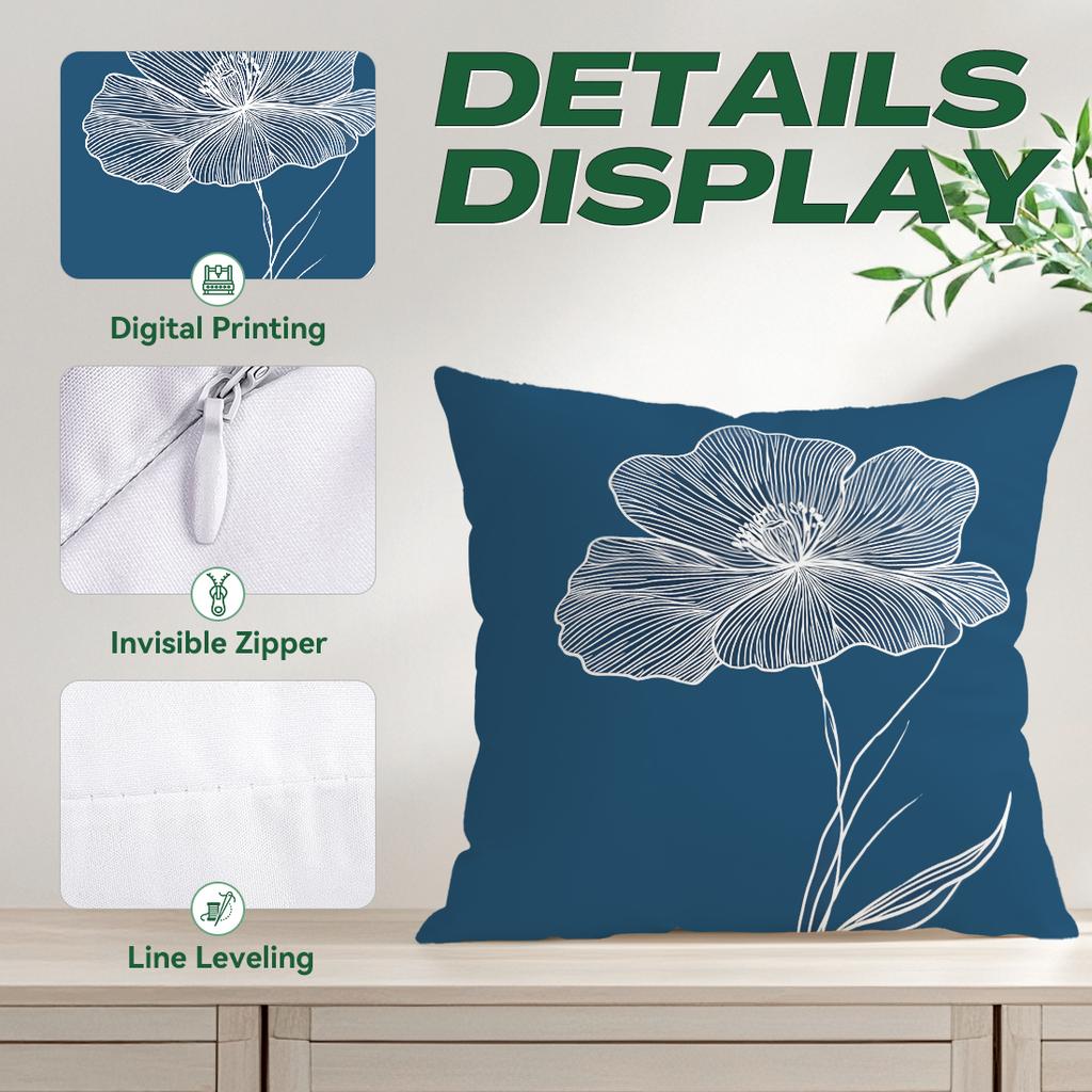 Blue Flowers Pillow Case Bedroom Sofa Cushion Cover 100% Polyester Living Room Pillowcase Bedhead Throw Pillow Home Room Decor