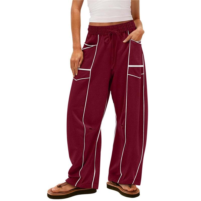 Women's Loose Wide-leg Pants, Summer Casual Pants, Drawstring Waist, Solid Color Simple Sweatpants