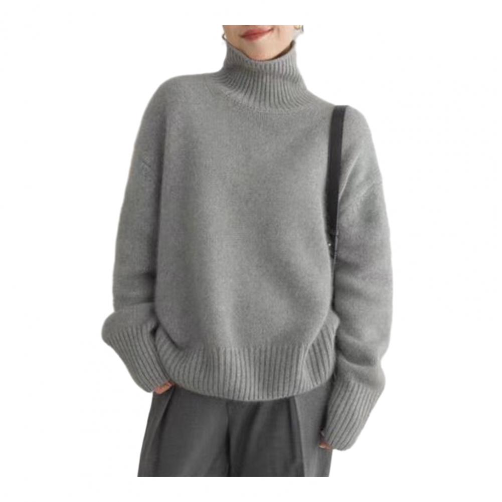 Sweter zimowy dla kobiet z wysokim kołnierzem, długim rękawem, miękki i ciepły, dzianinowy, jednolity kolor, luźny krój, pulower