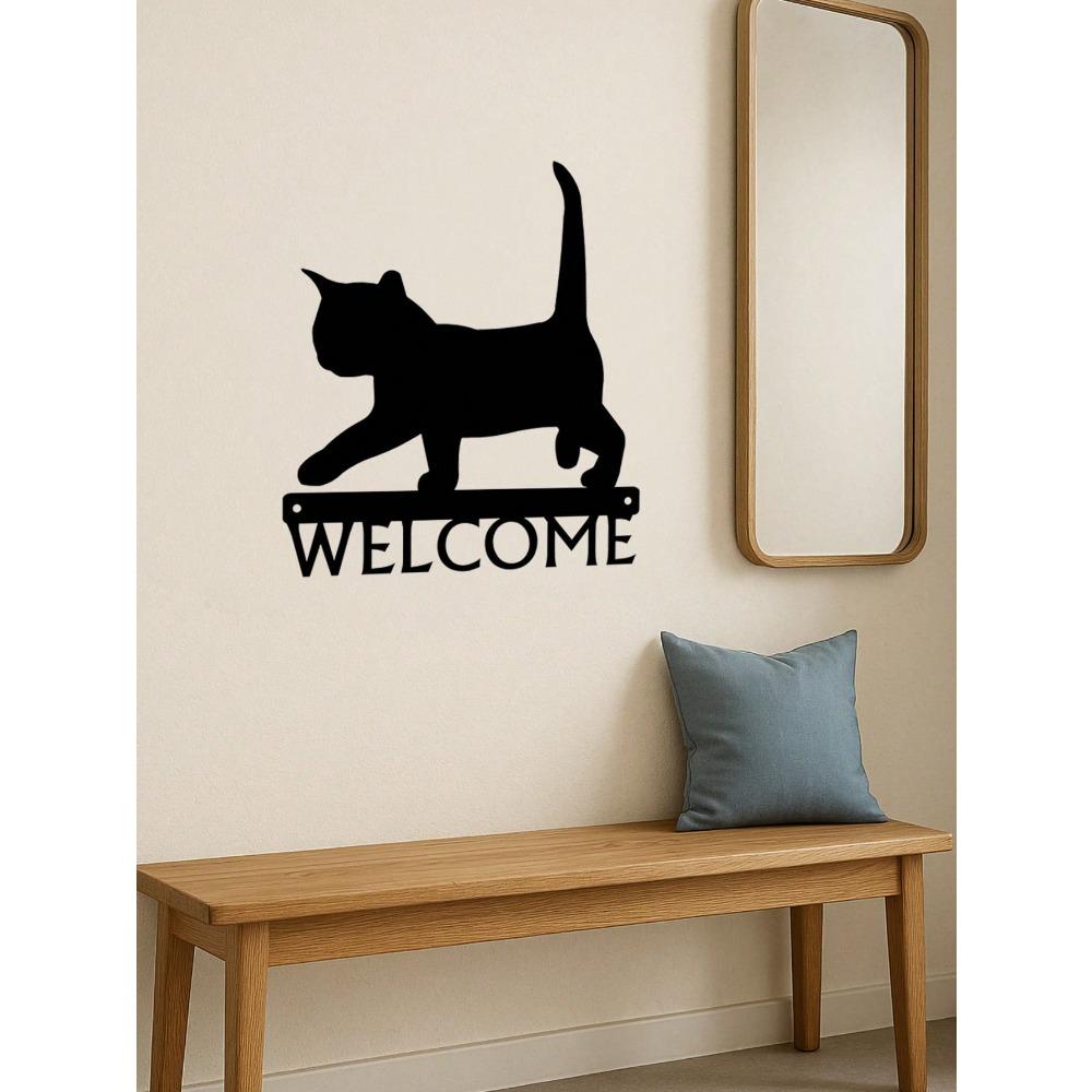 Black Cat Welcome Sign Metal Wall Art 12 Inch Rust Proof Home Decor Bathroom Waterproof Gift Modern