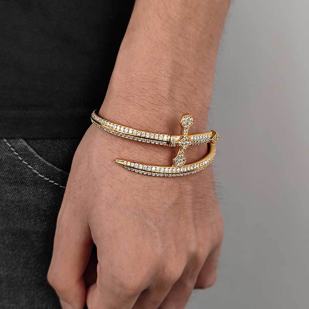 Hip Hop Justice Sword Cross Bracelet Trendy Brand Personalized Men's Zircon Bracelet High End Decoration