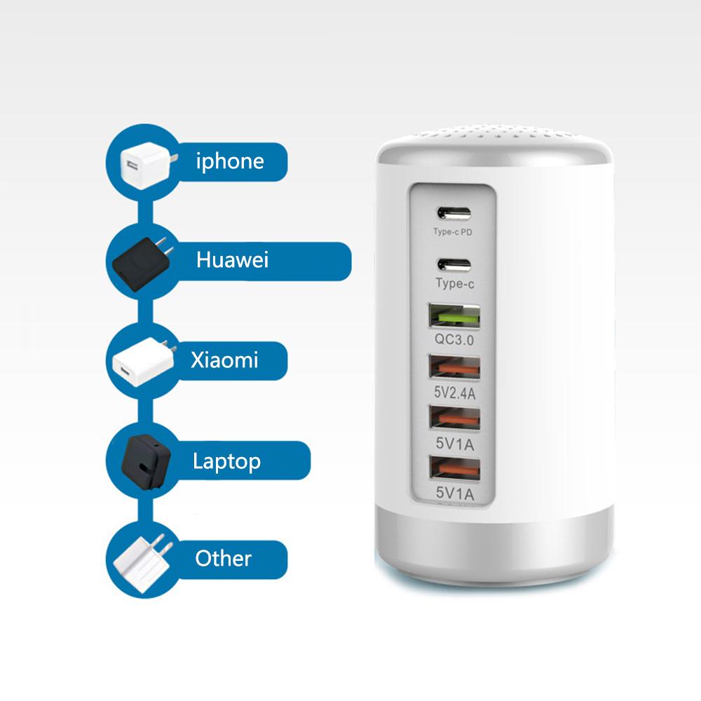 6-Port Universal USB Tower Charging Station EU For Multiple Devices Black
