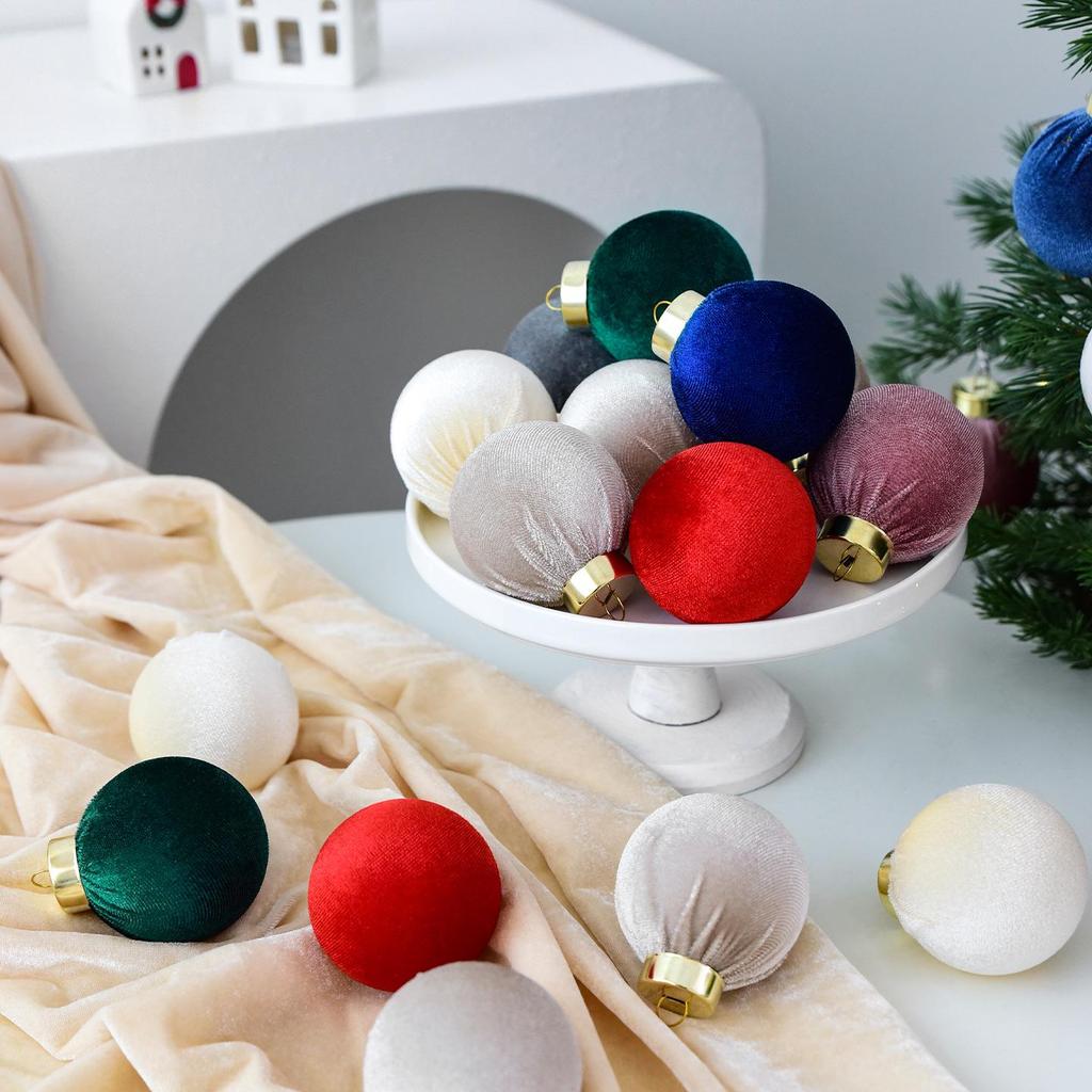 NUCHI Flocking Christmas Tree Decorative Ball Ornament