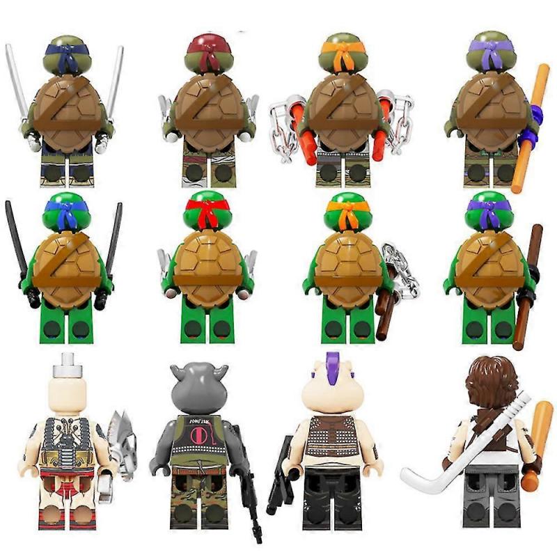12pcs Teenage Mutant Ninja Turtles Series Raphael Leonardo Michaelangelo Donatello Minifigure Mini Assembled Building Block Toy Kids Gift