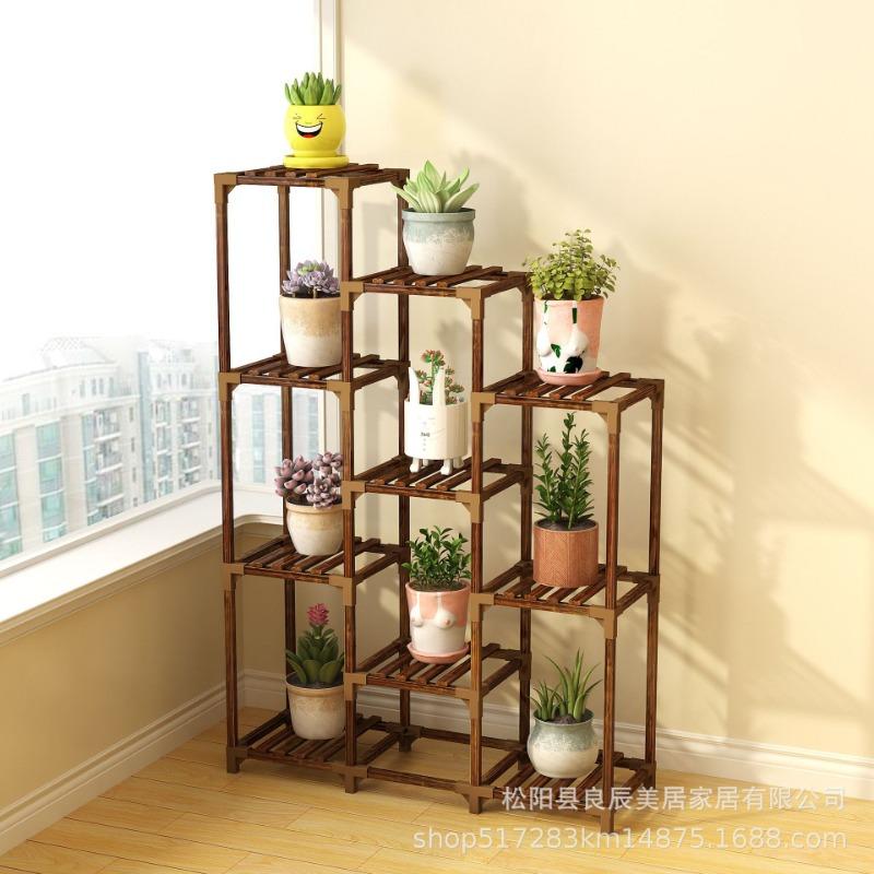 Solid Wood Minimalist Stable Balconysucculent Storage Shelf Multi-layer Flower Pot Rack Waterproof Green Bonsai Trellis