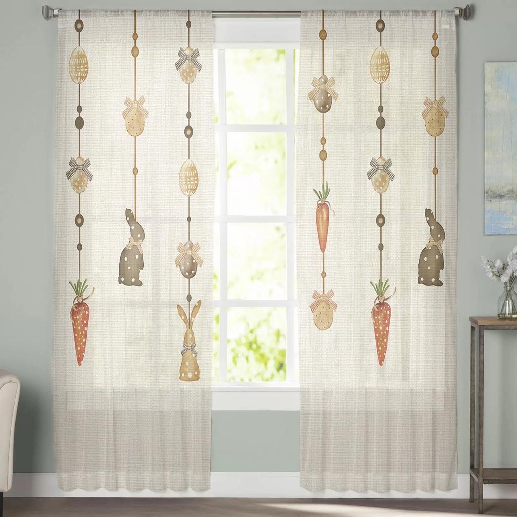 Easter Bunny Eggs Radish Tulle Curtains for Living Room Bedroom Voile Sheer Curtain Window Home Decor Drapes