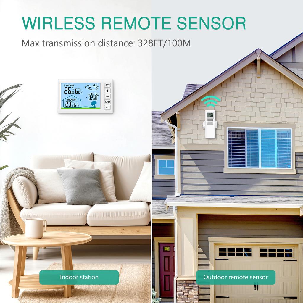ORIA Wireless Weather Stations Outdoor Digital Thermometer Indoor Hygrometer Temperature Humidity Monitor With Clock for Home