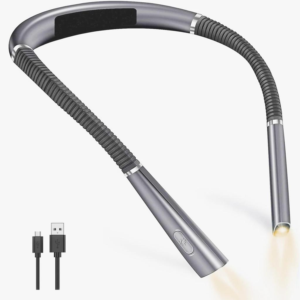 Book Reading Light, 3 Colors, 9 Brightness Levels, Rechargeable Neck Light with Bendable Arms, Includes Metal Christmas Tree Bookmark