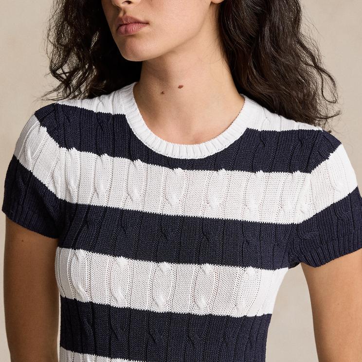 Polo Ralph Lauren SS24 Striped Round Neck Short Sleeve Dress Women Dresses Blue White WMPODRSNFA20686-410