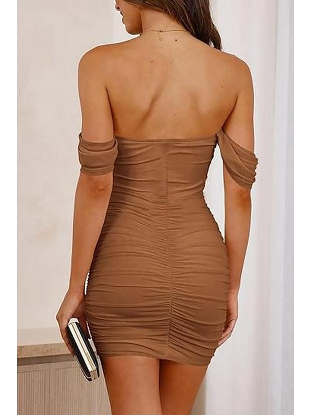 Off-Shoulder Ruched Bodycon Dress - European/American Style for Parties/Commutes
