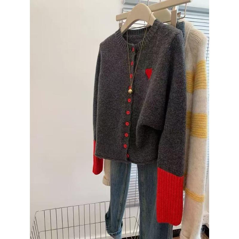 

Dark gray knitted cardigan sweater for women, small, thickened autumn and winter, can be worn outside, base, high-end design sense L червоний