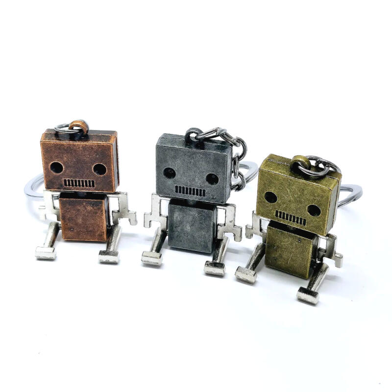 Cute Robot Doll Bag Keychain Friendship Couple Key Holder Silver