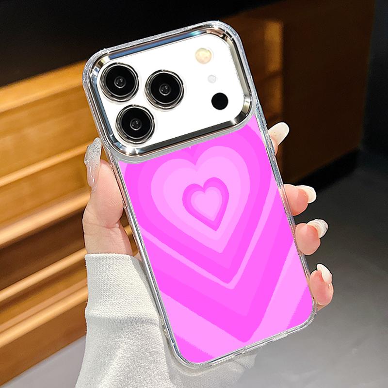 Silky Love Hearts Pattern Case For iPhone 17 Pro Max Plating Lens Frame Clear Soft Cover For iPhone 16 15 14 13 Pro Max 11 16E 17E