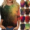 Women's Fashion Casual Round Neck 3/4 Sleeve Loose Printed T-Shirt Ladies Top