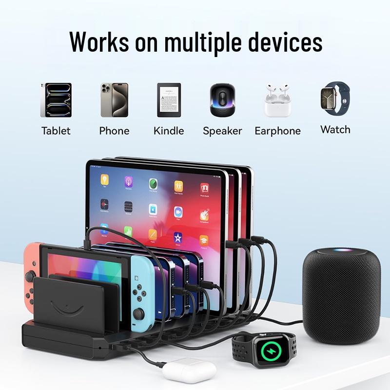 10-Port Universal USB Charging Station with Type-C for Tablets & Phones