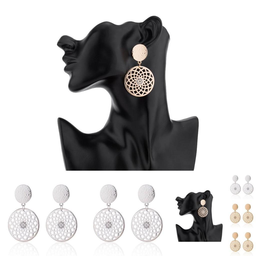 Fashionable Hollow Double Circle Earrings Beautiful Geometric Shape In Gold And Silver