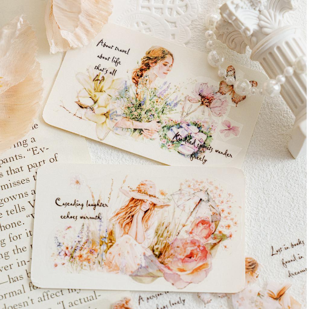 200cm/Rolle Wasserdichtes PET-Klebeband Literarisches Mädchen Alltagsszene Hand Zeltkarte Tasse Collage Material DIY Grußkartendekoration