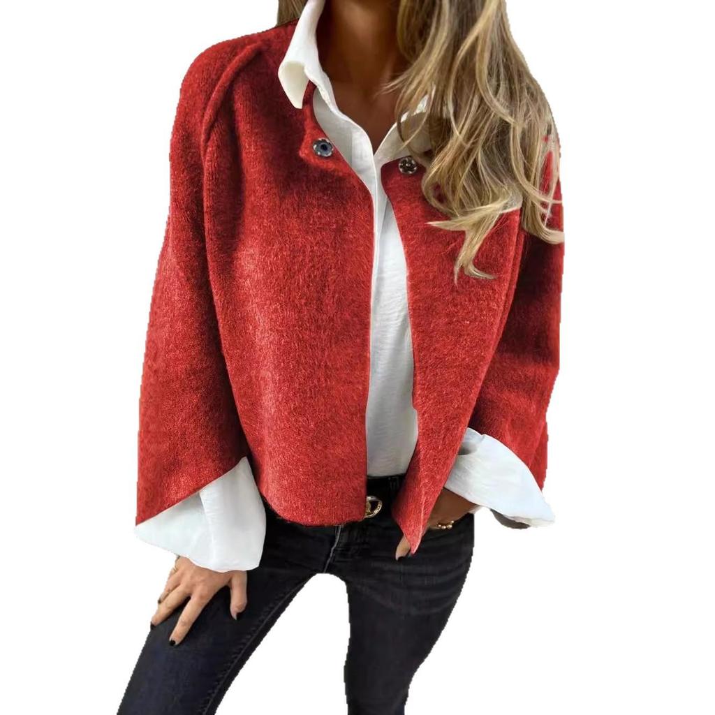 2025 Women's Autumn/Winter Short Loose Cashmere Jacket with Long Sleeves