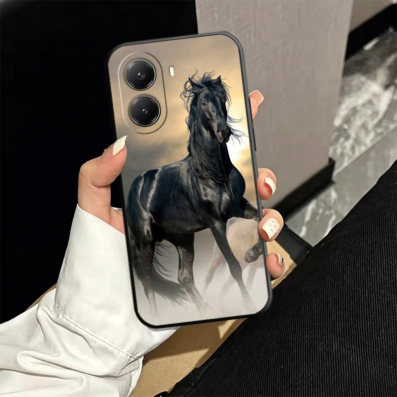 Black Horse Galloping Soft Phone Case for Xiaomi Poco X5 X6 X7 X8 Pro Max X3 F7 F8 Ultra M8 M7 M6 M5 Redmi 15 15C 14C 13C 12C X4