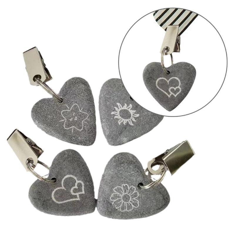 8pcs Heart Tablecloth Weights Marble Stone Heavy Pendants Tablecloth Hangers with Clips for Outdoor Party Picnic Table