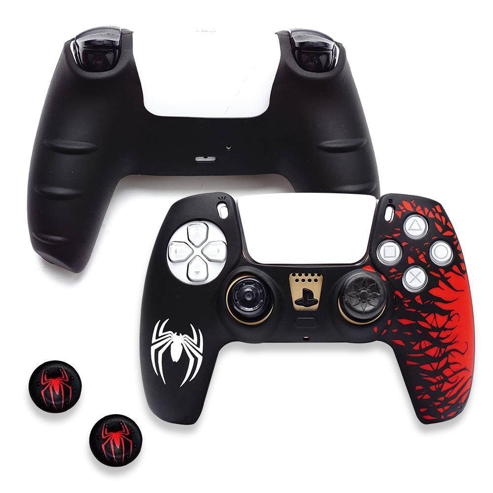 Spider Pattern Silicone Controller Cover Case for PS5 Anti-Fall Protection Anti-Slip Thumb Grip Cap Controller Protector