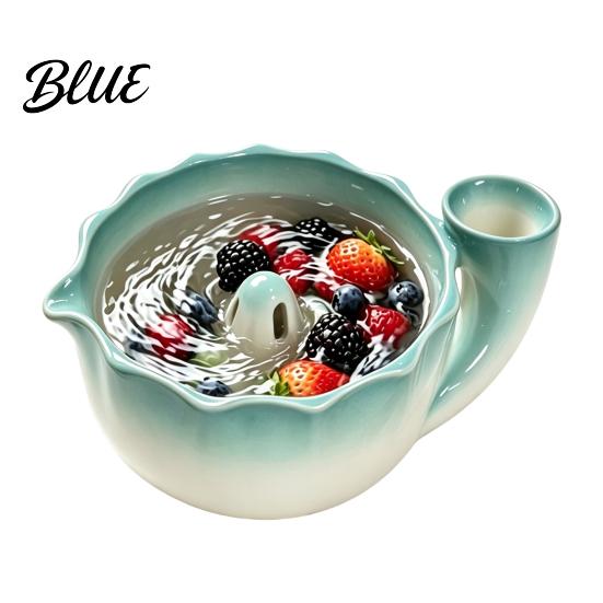 Fruit Serving Plate Vortex Design Bowl Strainer with Ceramic Berry Holes Self-Spinning Food Grade Rinse for Kitchen Berries Vegetables
