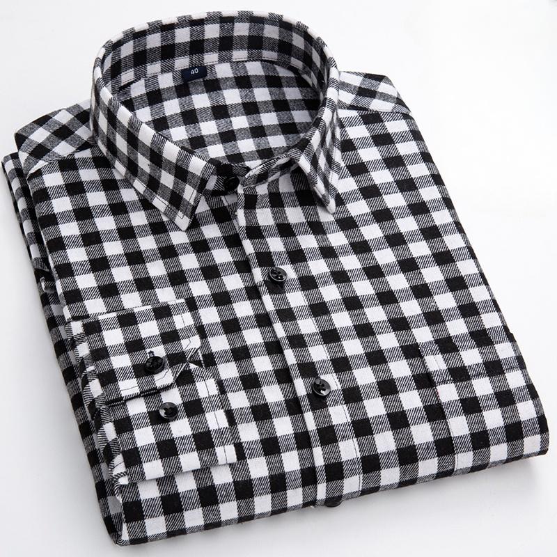New 100% Pure Cotton Shirt Men's Plaid Shirt Long Sleeve Regular Fit Men Casual Soft Comfortable Flannel Social Shirts S-4XL