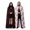 Halloween Blood Splatter Print Hooded Cape Scary Cosplay Black Lace Up Cloak For Adult Horror Themed Vampire Witch Role Play Set