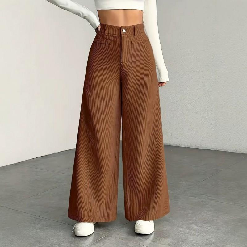 Winter Casual High Waist Wide Leg Pants Versatile Workwear Long Trousers Women