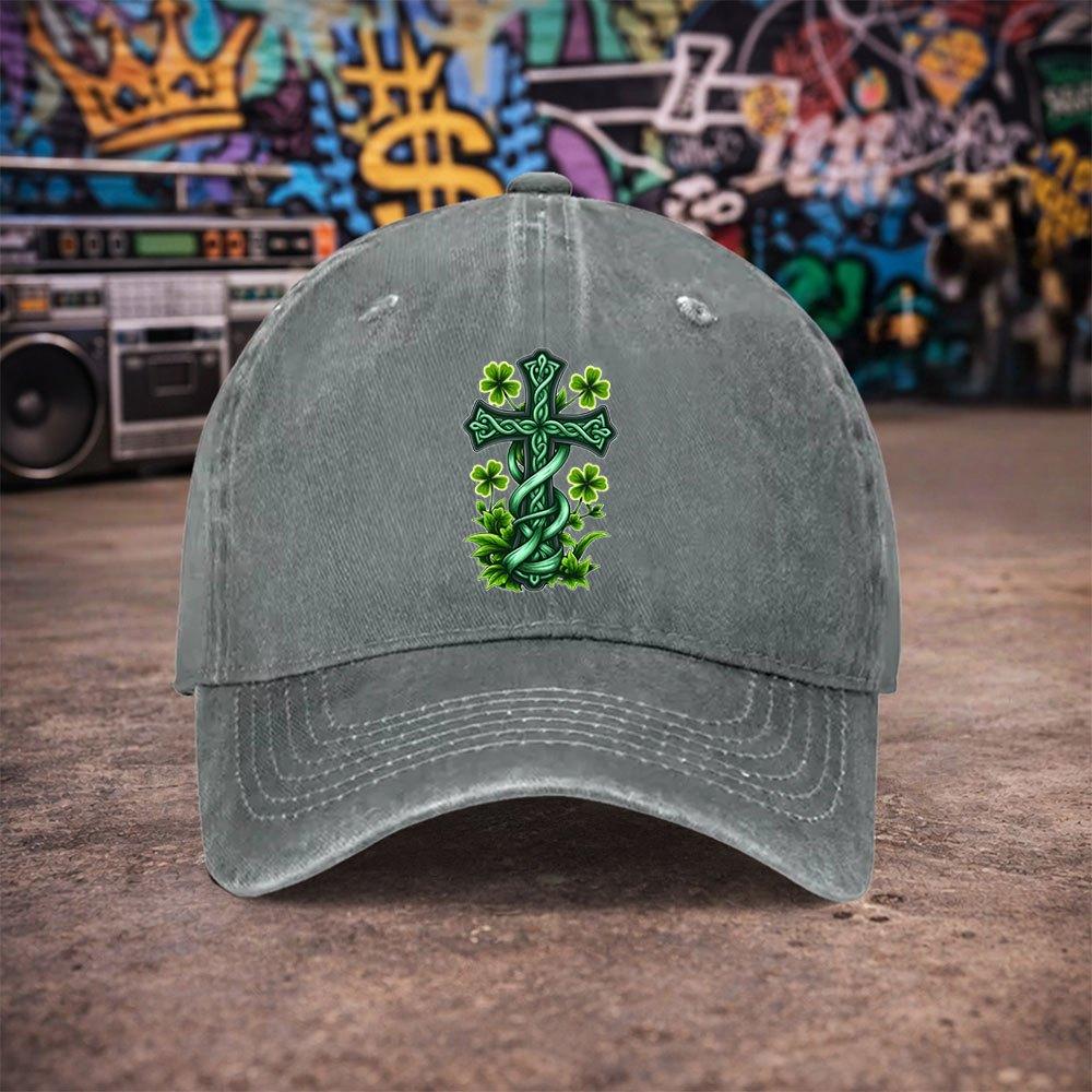 pc Unisex Celtic Cross Clover Vintage Washed Baseball Cap  Unisexs Trendy Hat  Versatile Duckbill Cap  Fun Print  A Unique Bi