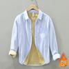 Winter Warm Men Tops Daily Casual Long Sleeve Striped Shirts for Men Pure Cotton Men Clothing Lapel Collar Fleece Shirt with Pocket