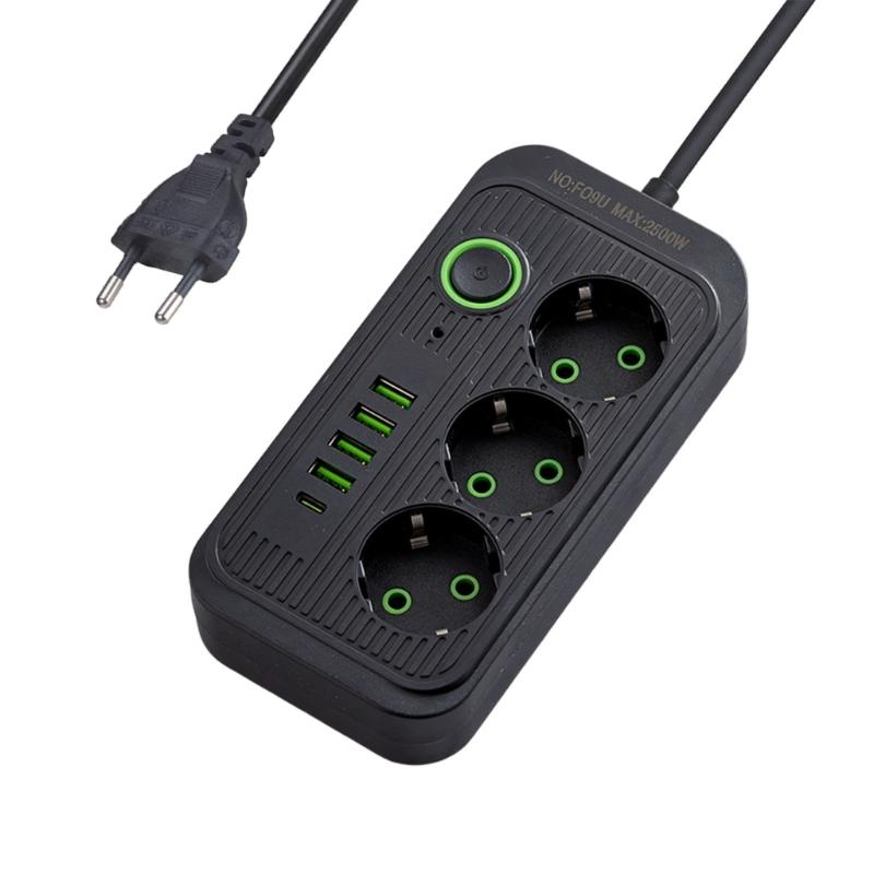 

Європейський тип подовжувачів з розетками, що включають 4 USB та 1 USB C, та подовжений кабель для заряджання електронних пристроїв 1