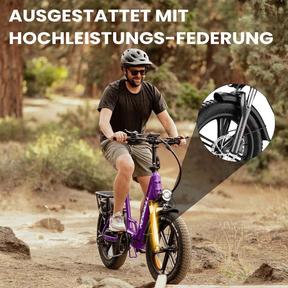 Electric Bicycle Foldable Kingbll Literide 500W Motor 20" Fat Tire City Electric Bike 48V 13.5Ah LCD Display 7 Speed Dual Disc Brakes Max Load 150Kg