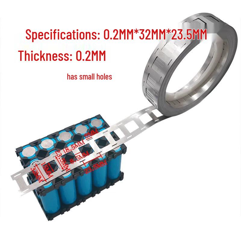 21700 Battery Connector Nickel-Plated Steel Strip, 0.15mm Thick, 21.5mm/23.5mm Spacing, Sold by Meter