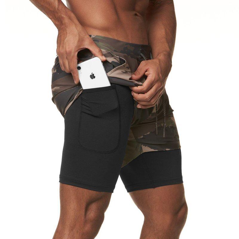Running Exercise Shorts Men's Fashion Summer Muscle Sports Brother Fitness Double-Layer Pants Quick-Drying Breathable Knee Length Pants
