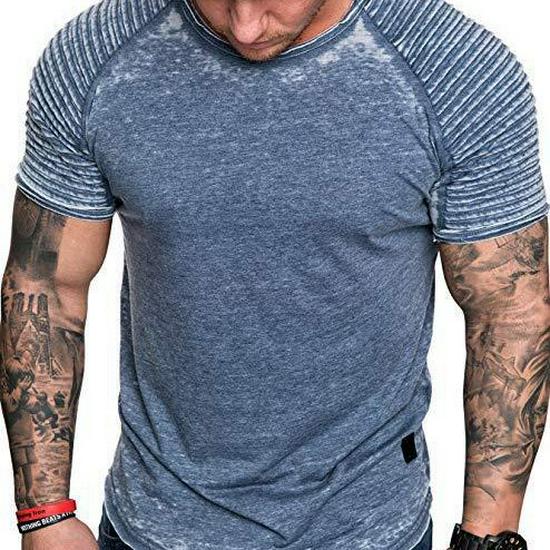 Men's Casual Wrinkled Solid Color Short Sleeve T-shirt - Summer Fashion