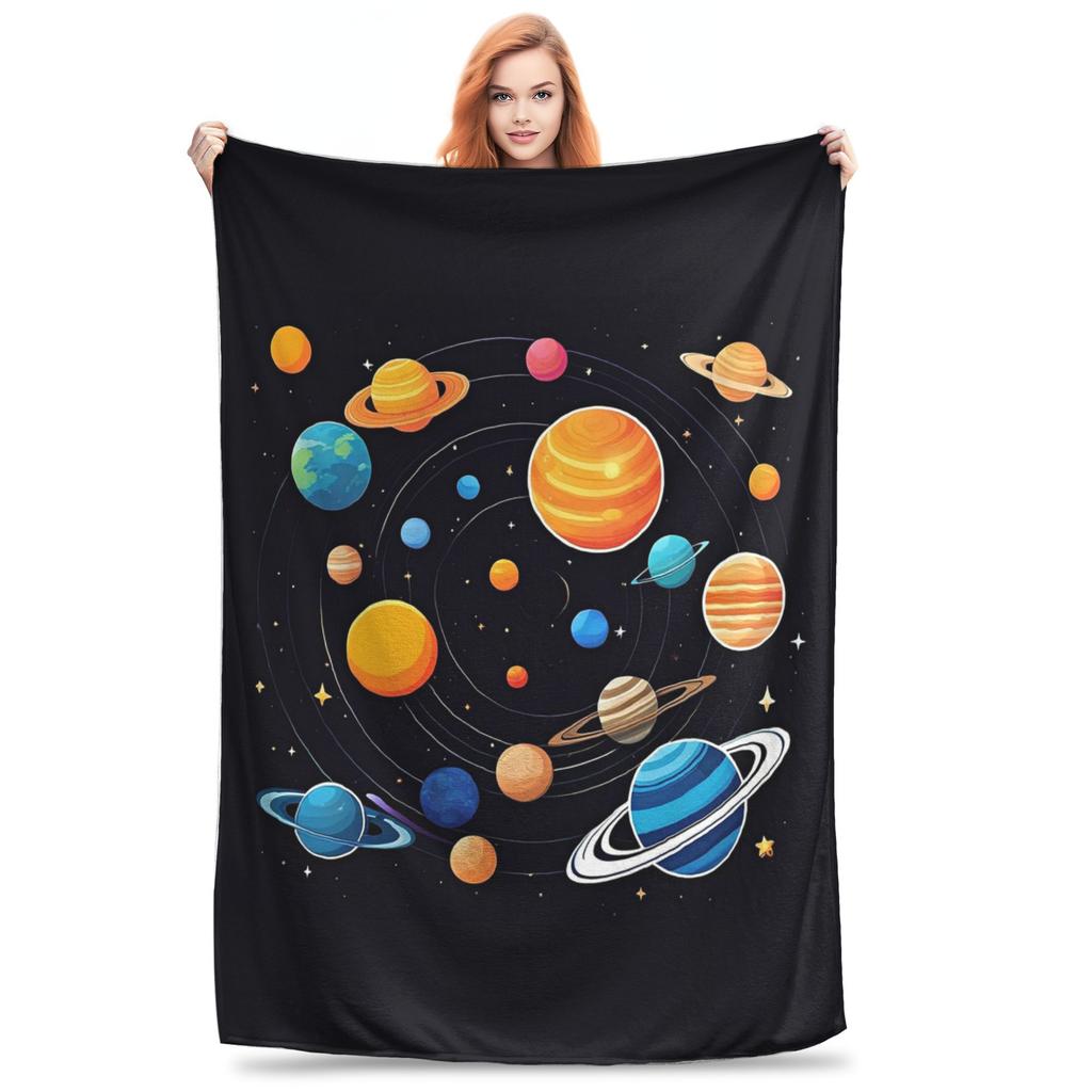 Flannel Throw Blanket Solar System Space Planets Universe Warm Plush Blankets Soft Bedspread for Bed Living Room Home Picnic