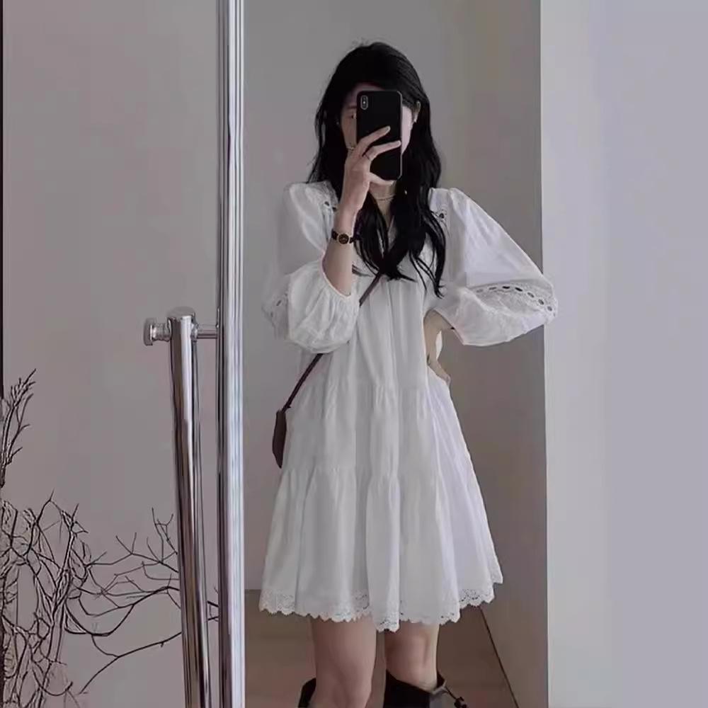 Women's White Puff Sleeve Shirt Dress - Spring/Summer 2024 Yunnan Travel Outfit