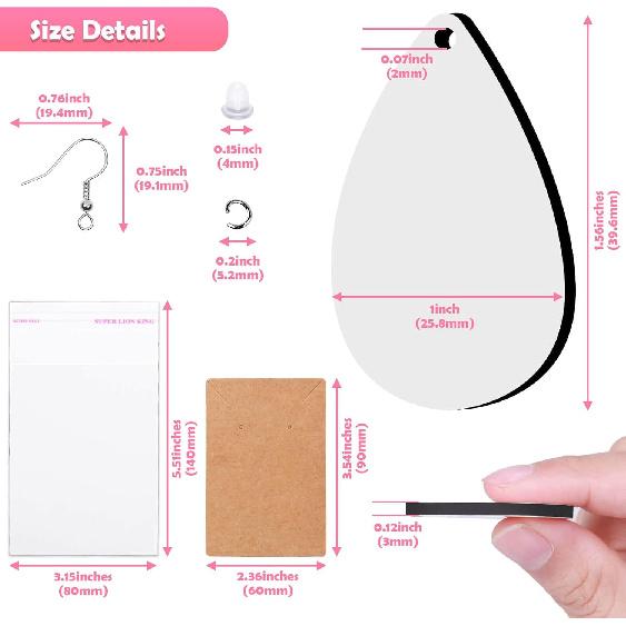 60 Pieces Sublimation Blanks Products, Modacraft Sublimation Blank Earrings with Earring Hooks Jump Rings Ear Plugs Holder Cards Bags for Jewelry DIY