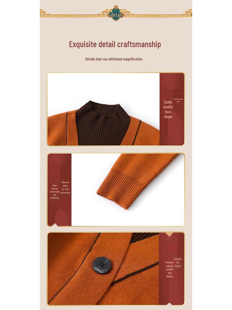 2024 New Style Fleece-Lined Knitted Sweater for Middle-Aged and Elderly Women – One-Piece Faux Two-Piece Design for Winter