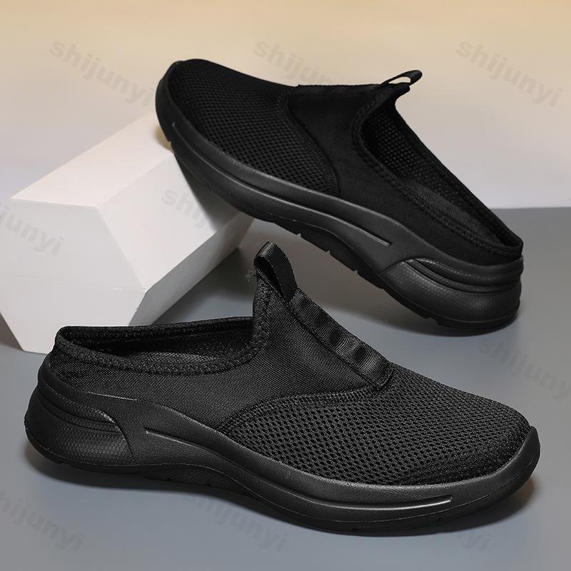 Men Casual Slippers Mesh Slip-On Solid Color Loafers Flat Slippers Summer Couple Shoes Half Slippers Plus Size Sandalias 39-48
