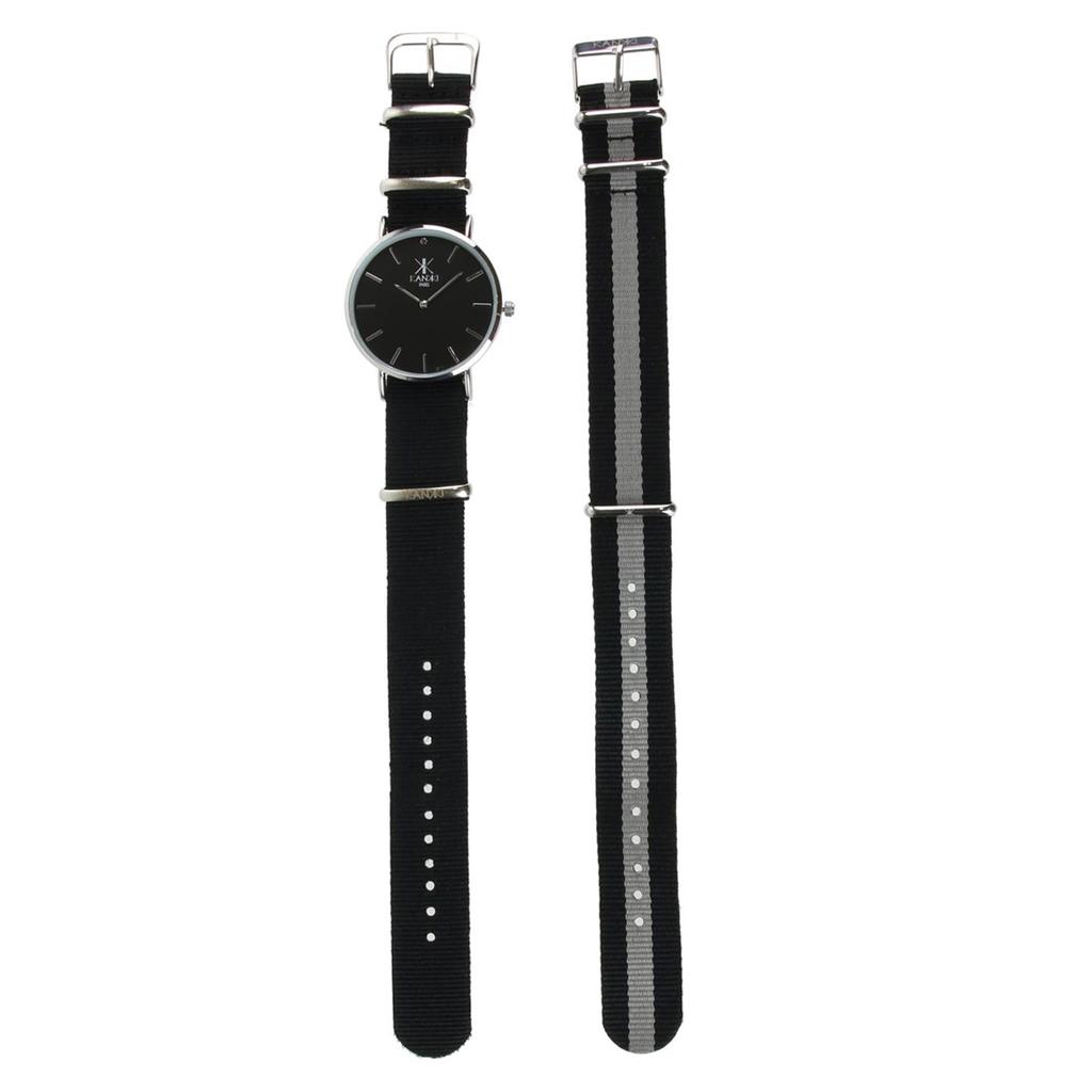 Les Trésors De Lily [Q4416] - 'Cameleon' Watch Set Grey Black Silver (2 Bracelets)