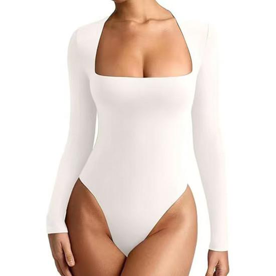 

Женское боди с квадратным вырезом, с длинным рукавом, осенняя базовая футболка, топы, сексуальное облегающее боди, топ XL белый