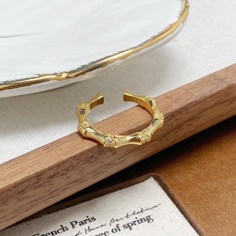Italian Retro Arc Brushed Zir*****Pen Ring Medieval Vintage Bamboo Joint Personality Light Luxury Pair Ring Women