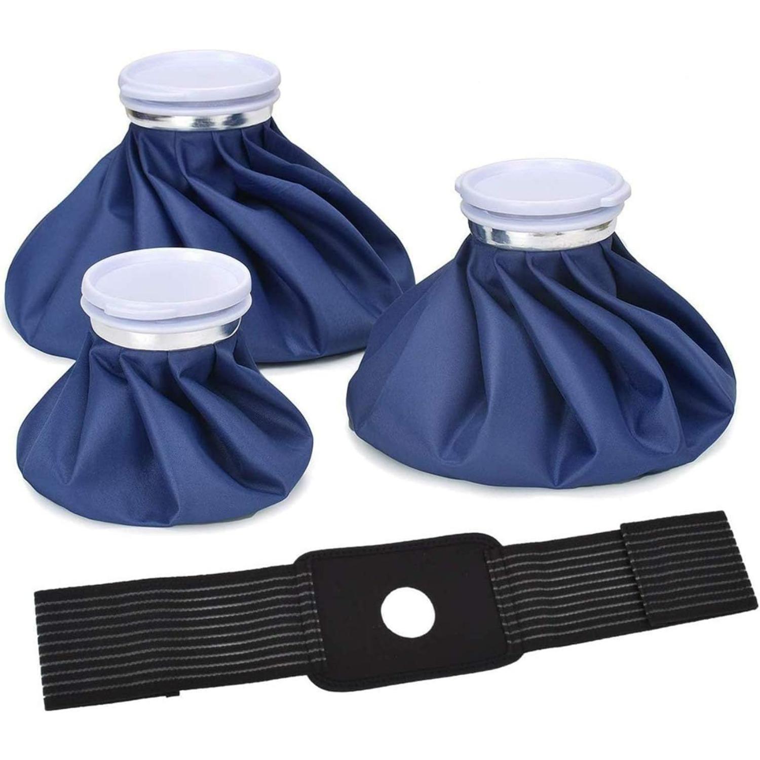 4-Pack 3-Sizes Ice Pack for Injuries Reusable,Ice Bags Hot Water Bag for Hot & Cold Therapy and Pain Relief with Cover,No-Leak Elastic Breathable Ice темно-синий